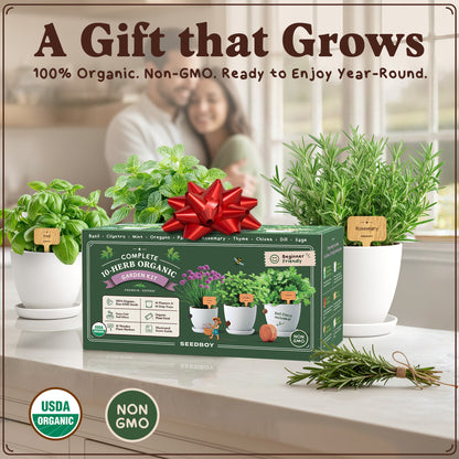 Premium 10-Herb Garden Kit, Organic Non GMO Seeds - All-in-One Indoor Herb Growing Set