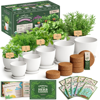 Premium 10-Herb Garden Kit, Organic Non GMO Seeds - All-in-One Indoor Herb Growing Set