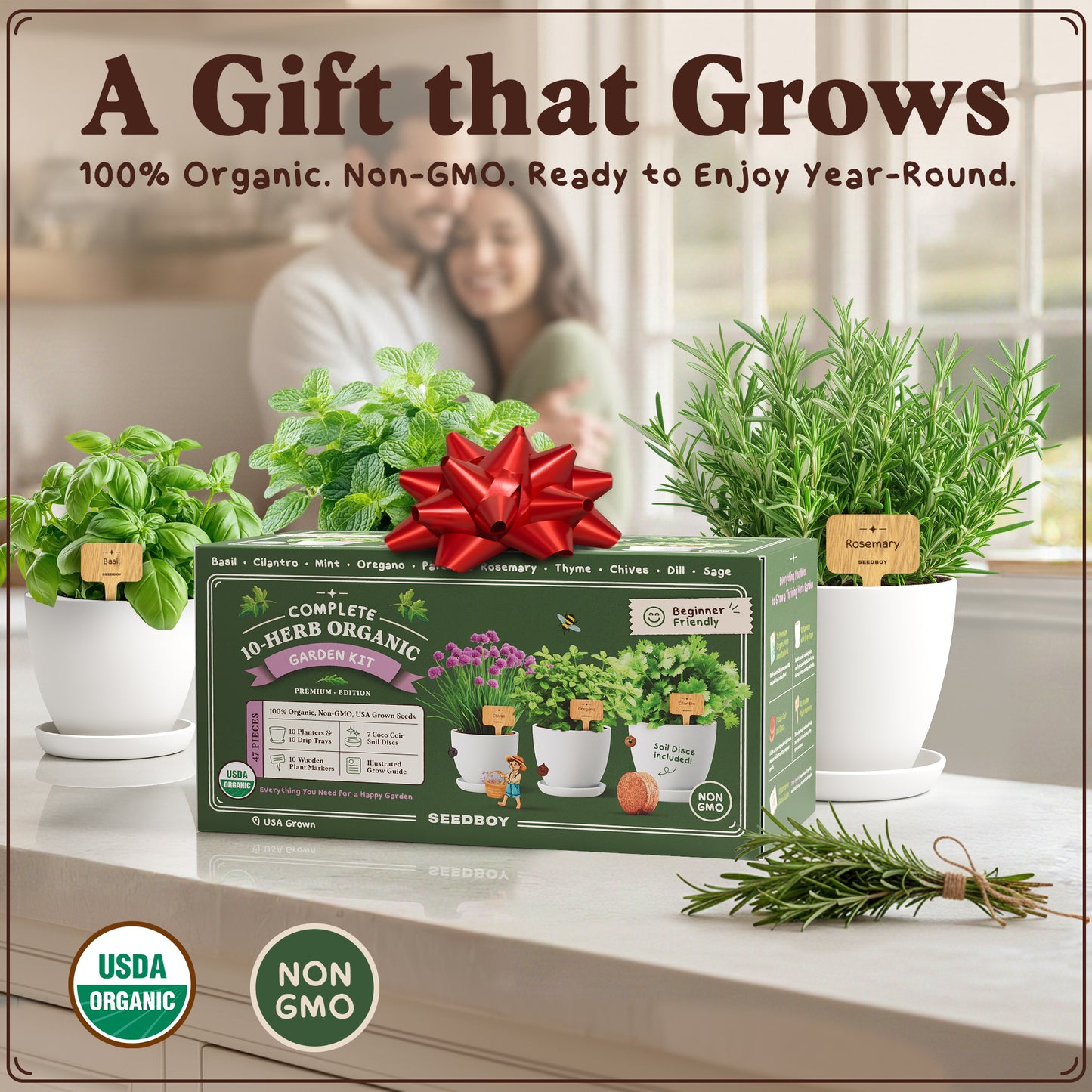Premium 10-Herb Garden Kit, Organic Non GMO Seeds - All-in-One Indoor Herb Growing Set