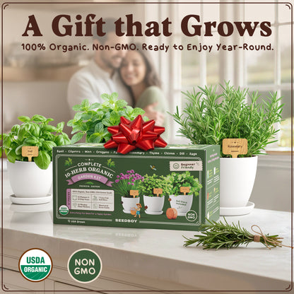 Premium 10-Herb Garden Kit, Organic Non GMO Seeds - All-in-One Indoor Herb Growing Set