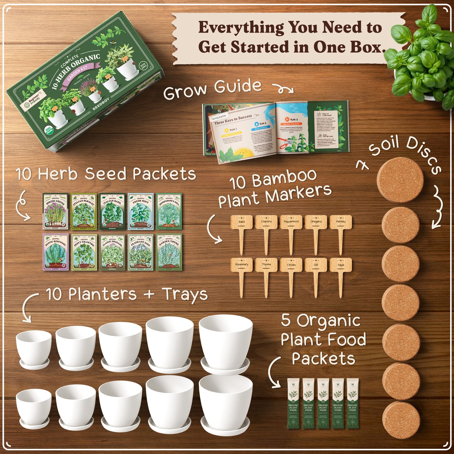 Premium 10-Herb Garden Kit, Organic Non GMO Seeds - All-in-One Indoor Herb Growing Set