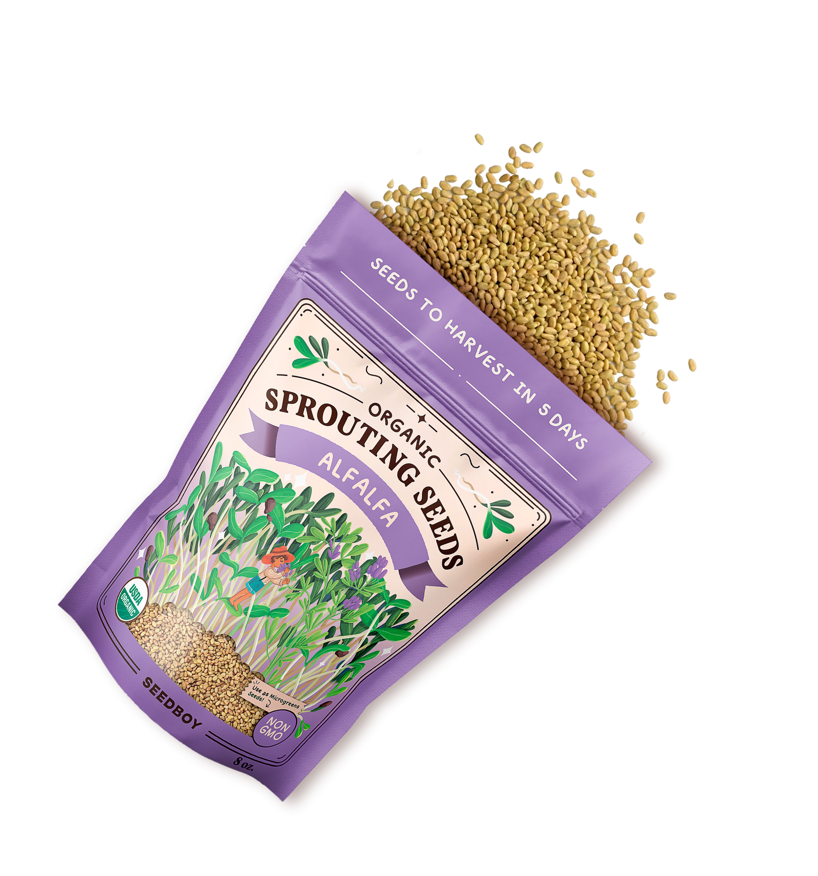 Alfalfa Sprouting Seeds, Organic & Non-GMO - 8 oz Bag
