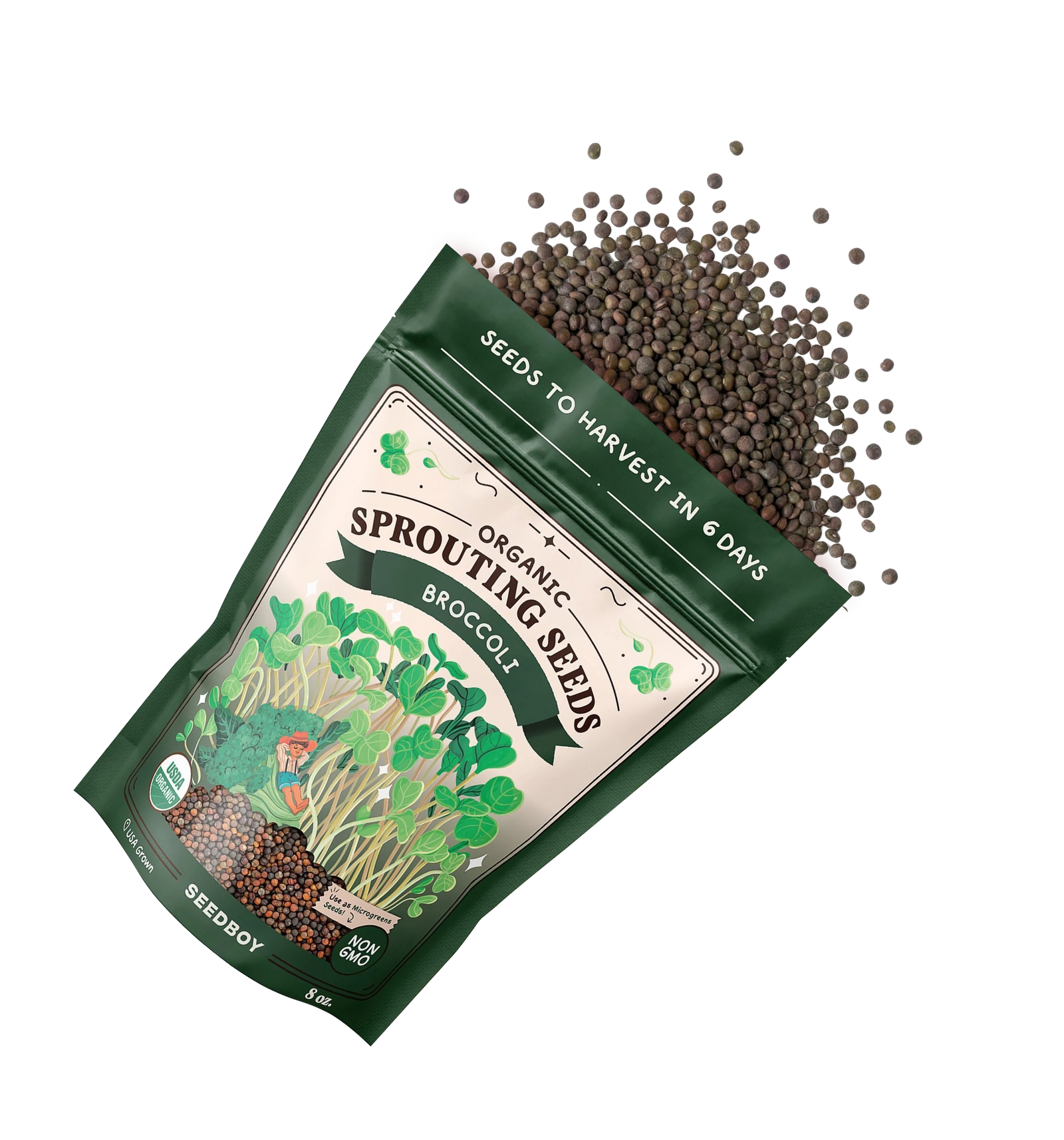 Broccoli Sprouting Seeds, Organic & Non-GMO - 8 oz Bag