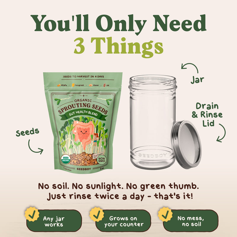 Gut Health Blend Sprouting Seeds, Organic & Non-GMO - 8 oz Bag