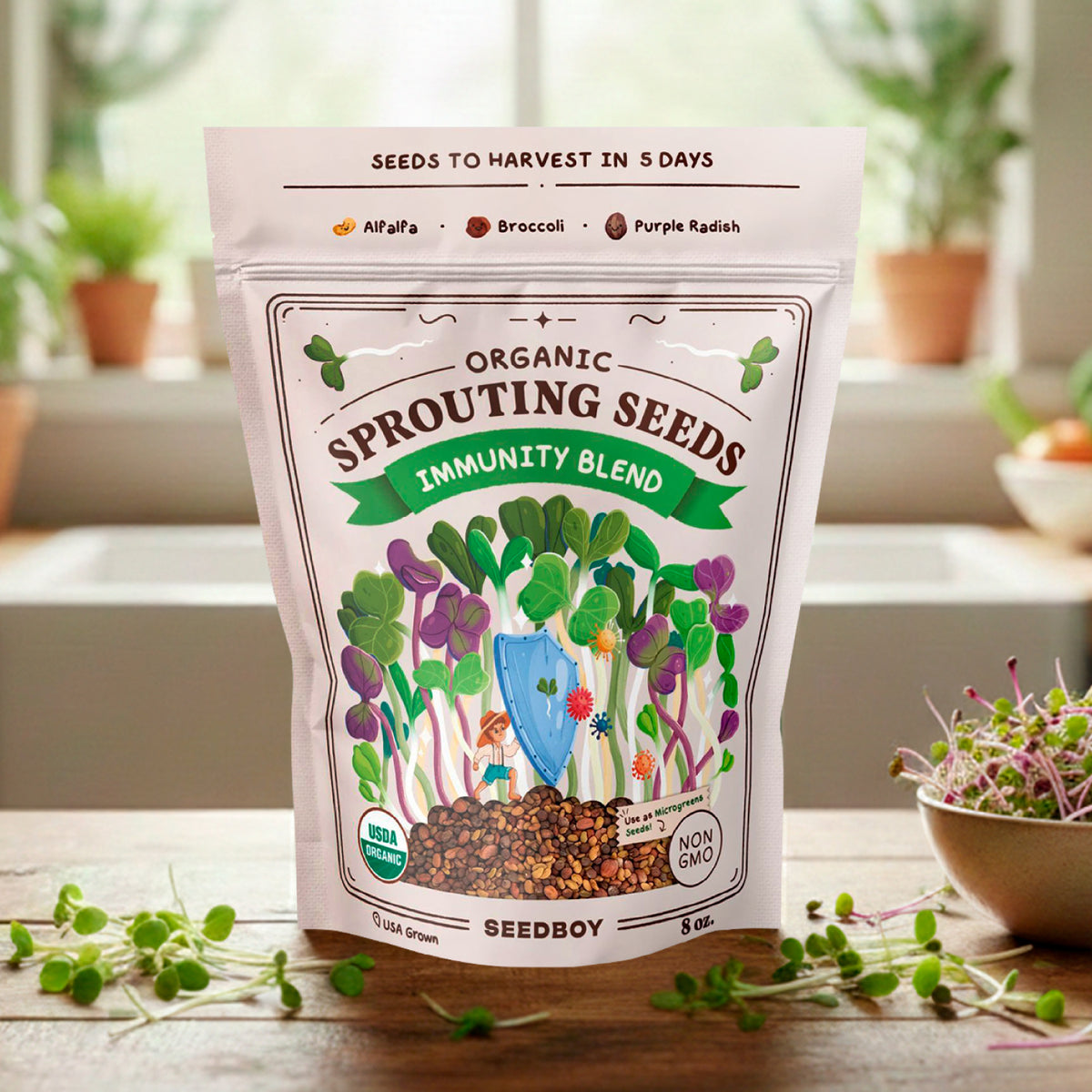 flower sprouts seeds Organic Immunity Sprouting Blend — 8 oz | Sulforaphane + Vitamin C