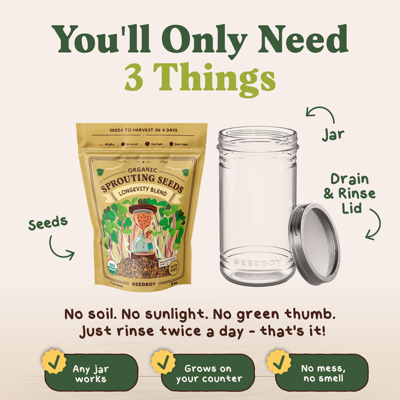 Longevity Blend Sprouting Seeds, Organic & Non-GMO - 8 oz Bag