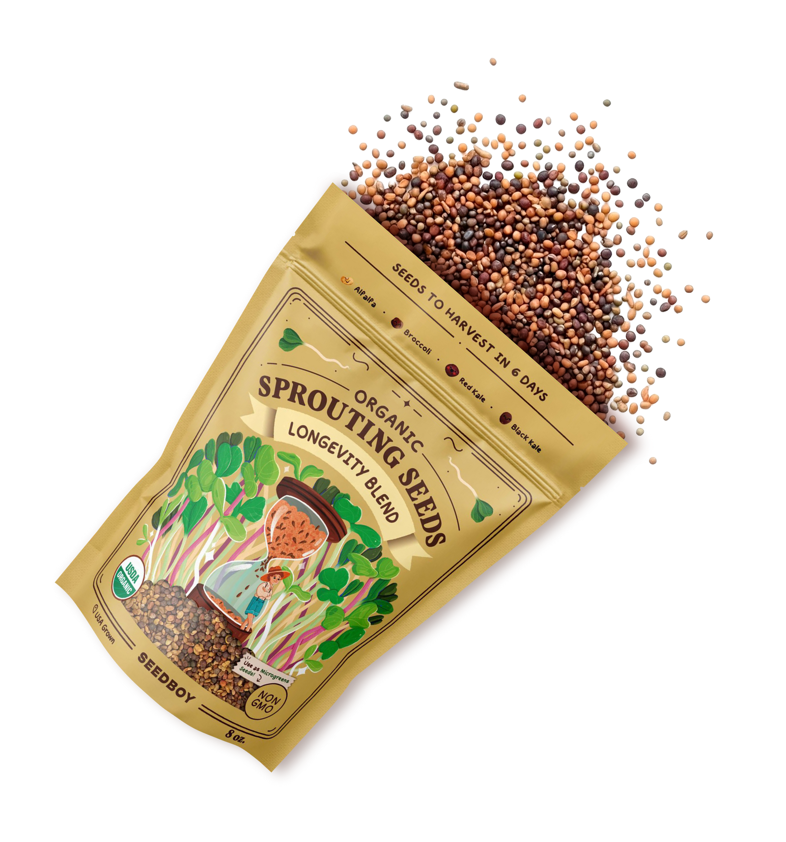 Longevity Blend Sprouting Seeds, Organic & Non-GMO - 8 oz Bag