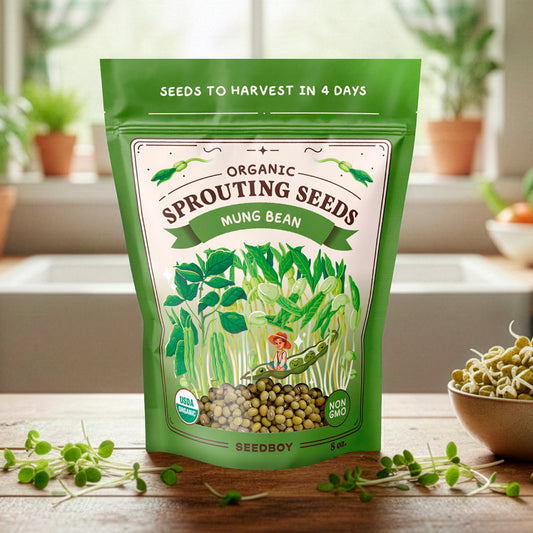 Mung Bean Sprouting Seeds, Organic & Non-GMO - 8 oz Bag