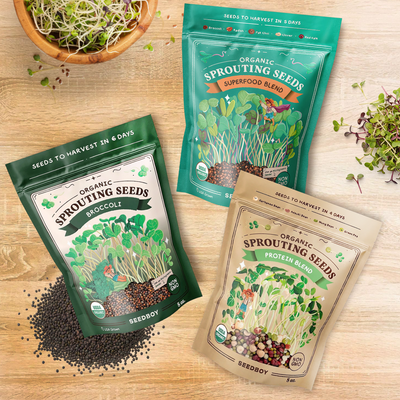 Performance Stack - Protein, Superfood & Broccoli Sprouting Seeds, Three 8 oz Bags