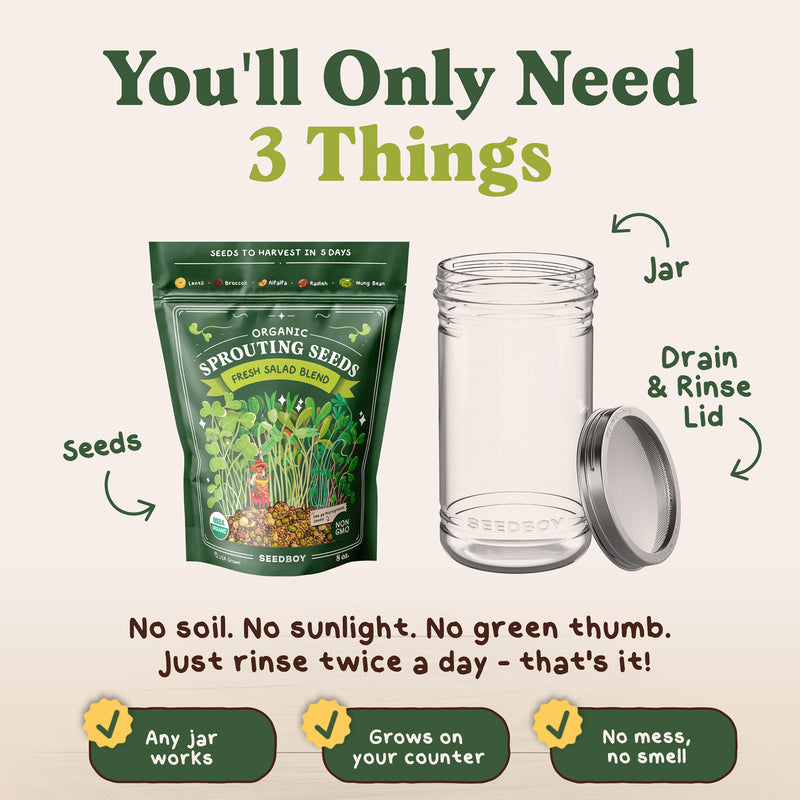 Fresh Salad Blend Sprouting Seeds, Organic & Non-GMO - 8 oz Bag