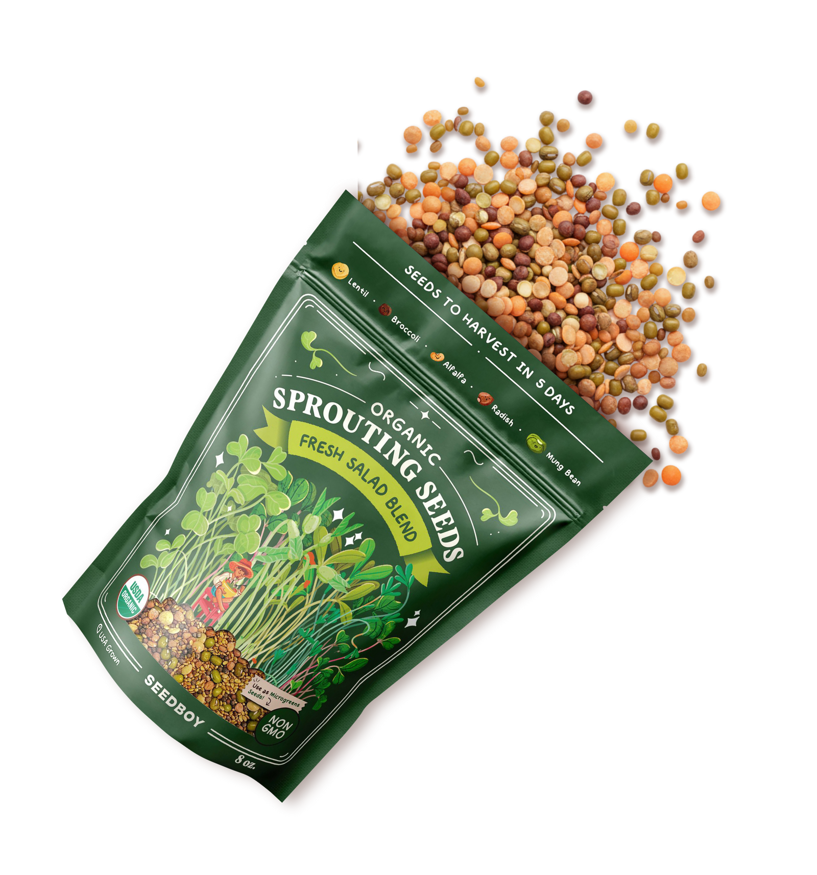 Fresh Salad Blend Sprouting Seeds, Organic & Non-GMO - 8 oz Bag