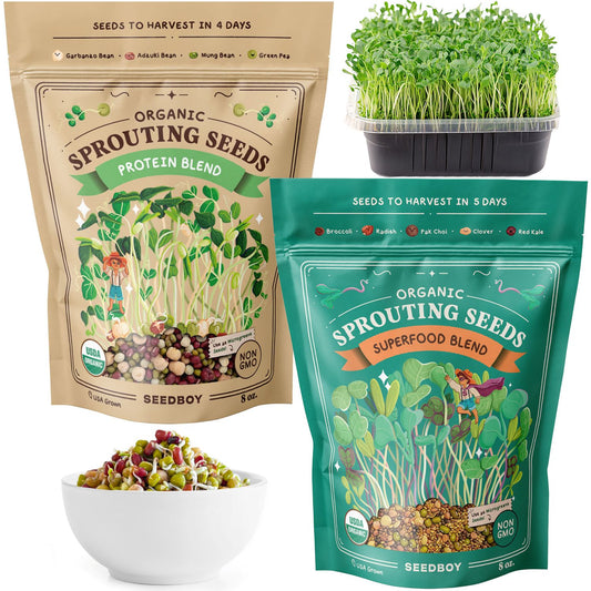 2-Pack Bundle - Superfood & Protein - Organic Sprouting Seeds, Two 8 oz Bags