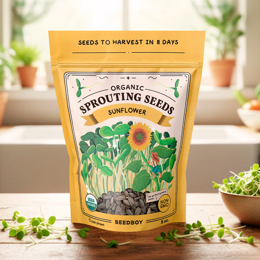 Sunflower Microgreens Seeds, Organic & Non-GMO - 8 oz Bag