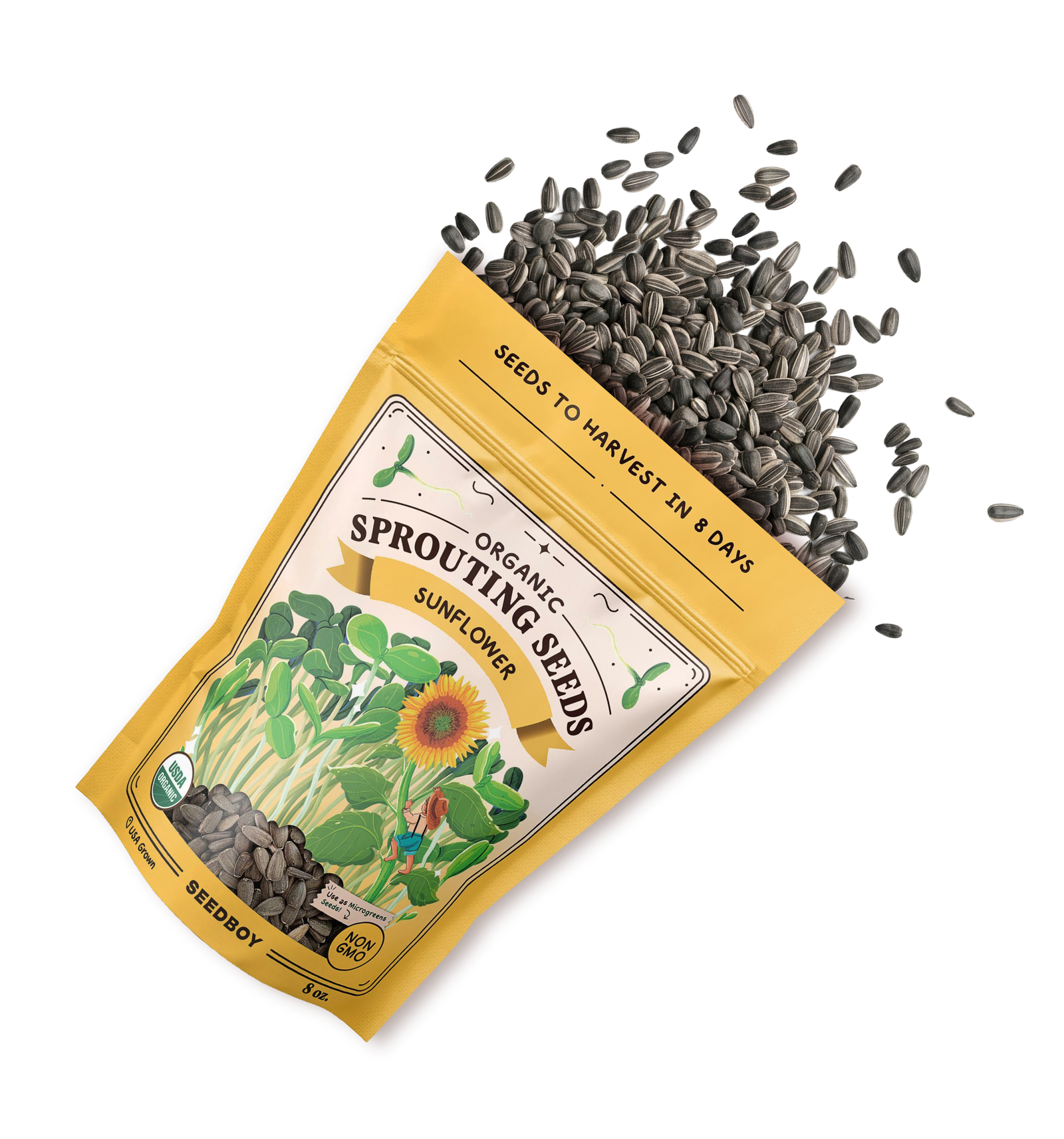 Sunflower Microgreens Seeds, Organic & Non-GMO - 8 oz Bag