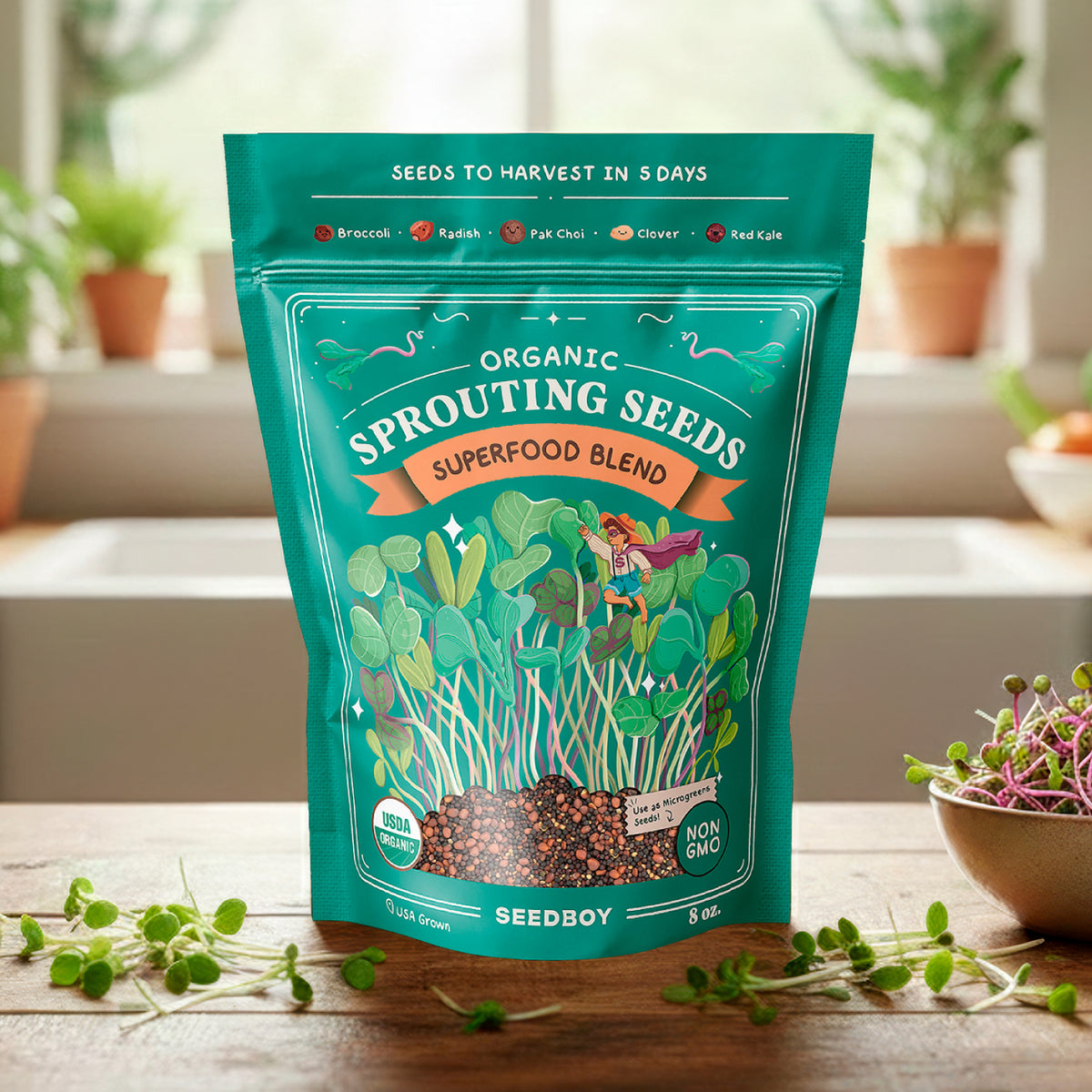 seed sprout tea for plants Organic Superfood Sprouting Blend — 8 oz | 5 Seeds for Detox & Immunity