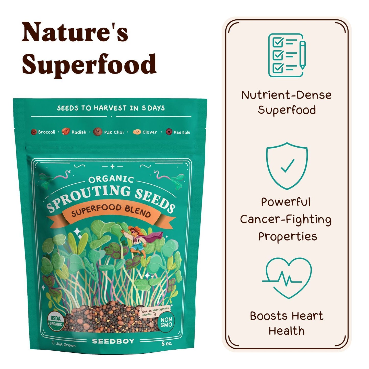 Superfood Blend Sprouting Seeds, Organic & Non-GMO  – 8 oz Bag