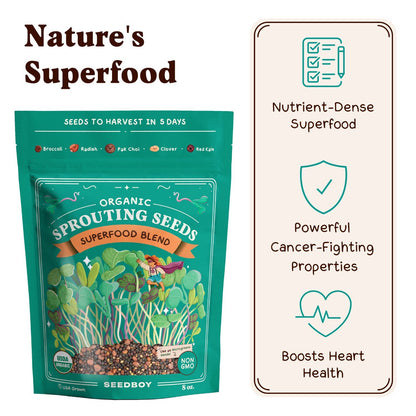 Superfood Blend Sprouting Seeds, Organic & Non-GMO  – 8 oz Bag