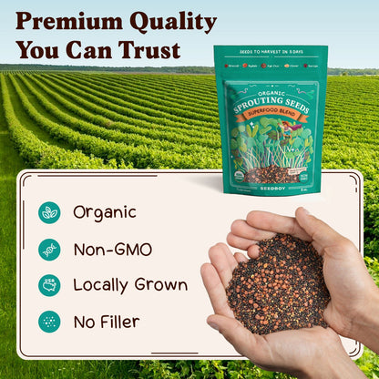 Superfood Blend Sprouting Seeds, Organic & Non-GMO  – 8 oz Bag