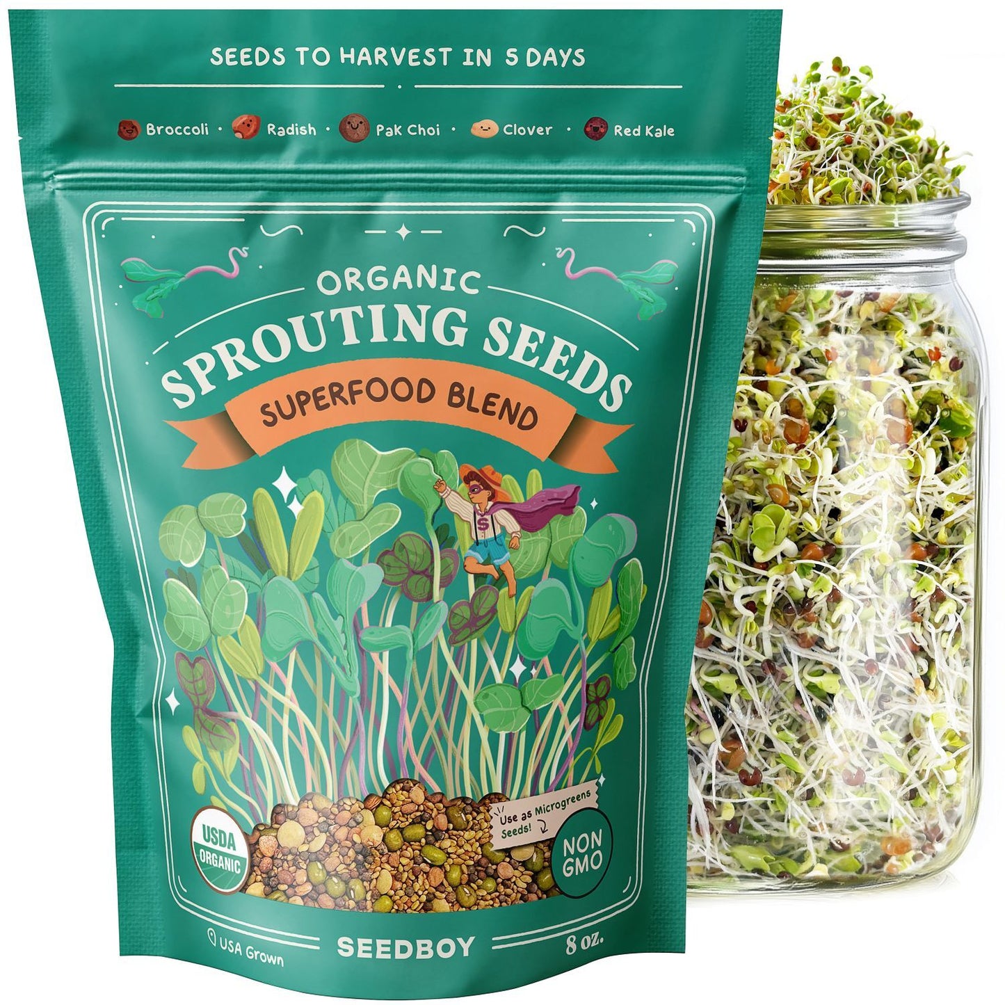 Superfood Blend Sprouting Seeds, Organic & Non-GMO  – 8 oz Bag