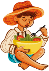 Seedboy eating fresh sprouts